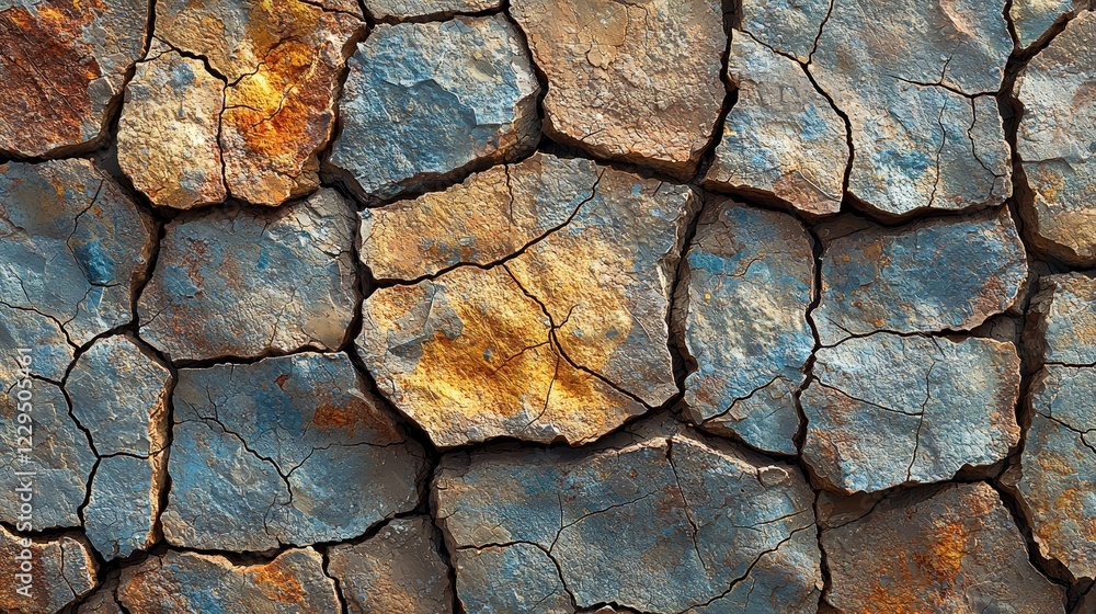 Textured close-up of cracked earth featuring a blend of vibrant colors and weathered patterns reflecting the passage of time Textured close-up of cracked earth featuring a blend of vibrant colors and weathered patterns reflecting the passage of time
