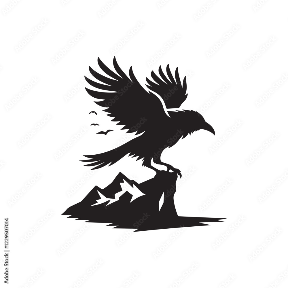 Obraz premium raven silhouette vector line art logo