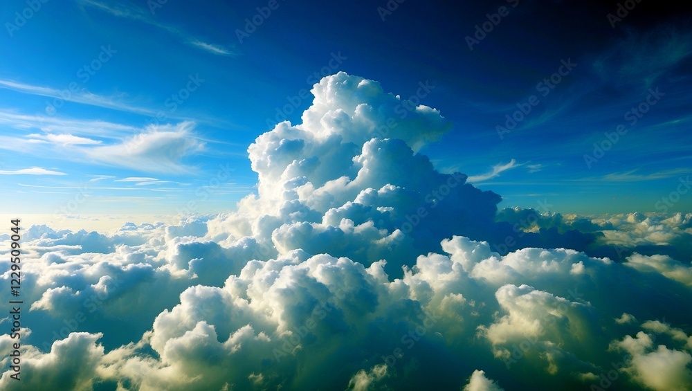 Naklejka premium Expansive fluffy clouds against a bright blue sky