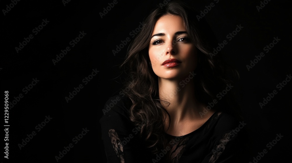 Elegant Portrait of a Woman with Dark Hair and Soft Light Elegant Portrait of a Woman with Dark Hair and Soft Light
