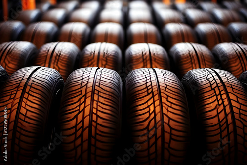 New Tires Stacked Neatly in...