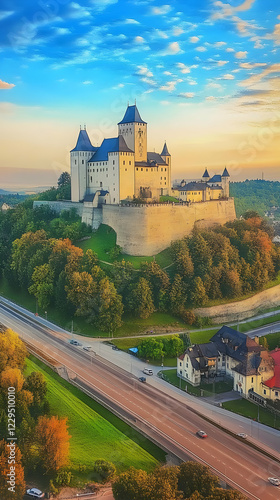 Majestic castle stands on a...