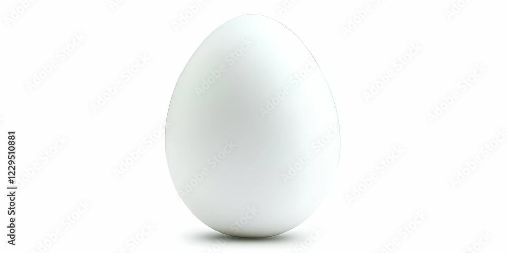 Single White Egg Stands Upright on a White Background, Simple and Clean Image. Single White Egg Stands Upright on a White Background, Simple and Clean Image.
