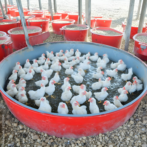 Young Chickens Gather and B...