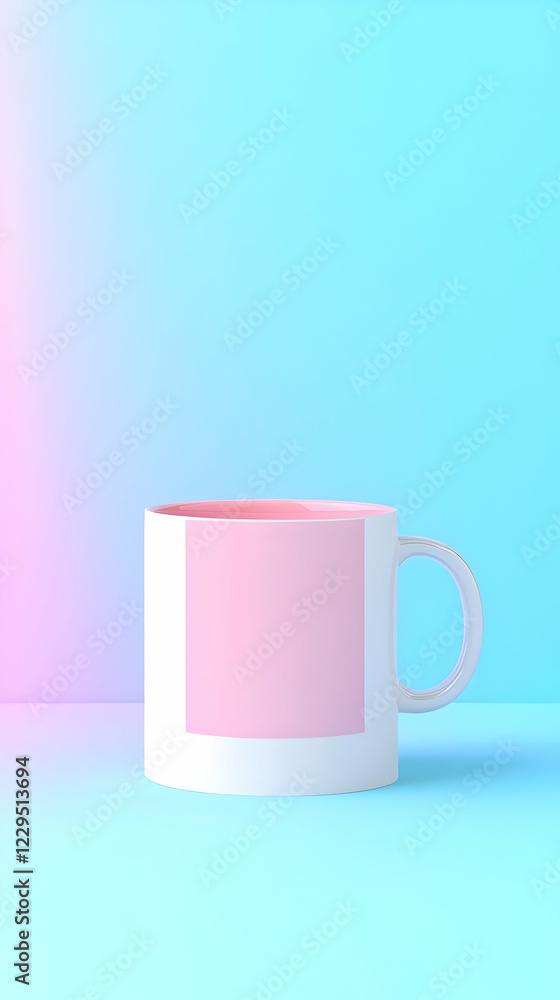 3D Render of a Pink and White Mug on a Blue Background with Gradient Lighting 3D Render of a Pink and White Mug on a Blue Background with Gradient Lighting