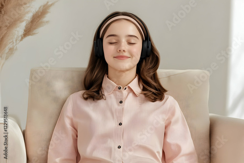 Teenage Girl Listens to Mus...