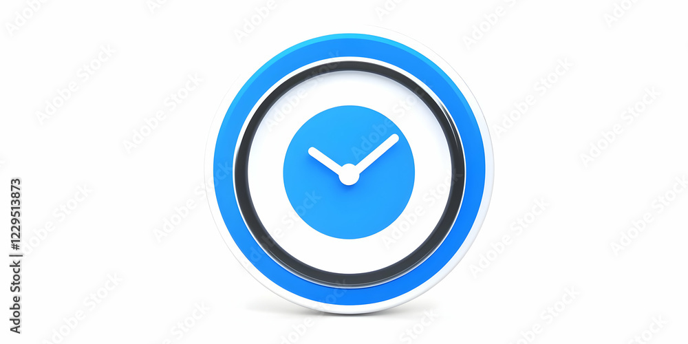 3D Clock Icon Shows Time with Blue Face and White Hands on White Background 3D Clock Icon Shows Time with Blue Face and White Hands on White Background