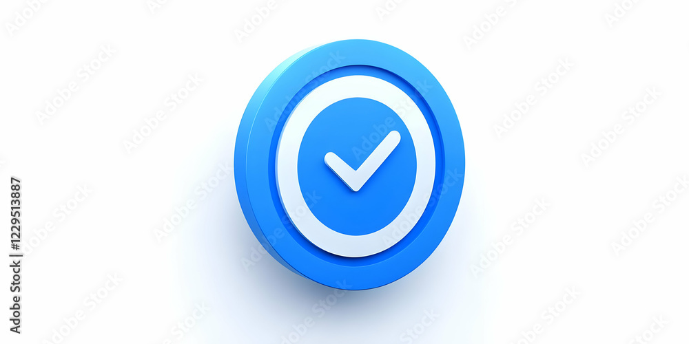 3D Check Mark Icon in a Blue Circle Symbolizes Approval on White Background 3D Check Mark Icon in a Blue Circle Symbolizes Approval on White Background