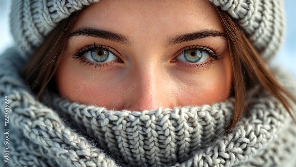 Intimate view of eye hidden in warm knitwear Intimate view of eye hidden in warm knitwear