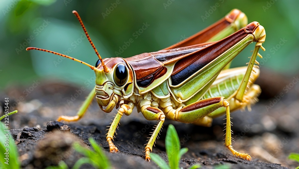 Intricate details of a brown grasshopper in nature Intricate details of a brown grasshopper in nature