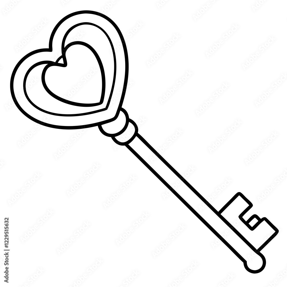 Elegant Key with Heart Line Art Style Elegant Key with Heart Line Art Style