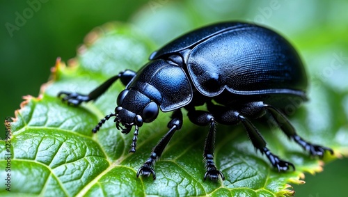Wallpaper Mural Intricate details of a dark beetle on leaf Torontodigital.ca
