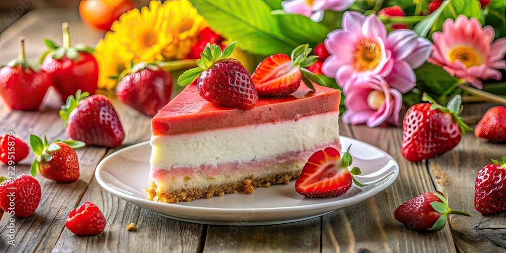 Valentine's Day Strawberry Cake Slice, Gradient Colors, Handmade, Floral Decor, Birthday Party Valentine's Day Strawberry Cake Slice, Gradient Colors, Handmade, Floral Decor, Birthday Party