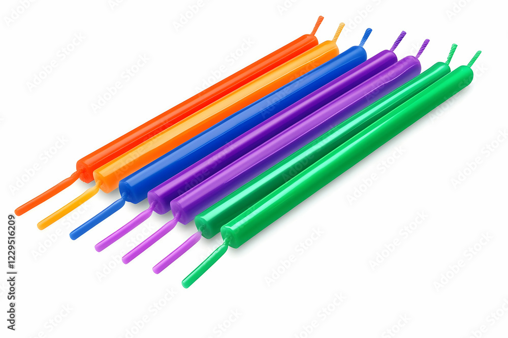 Colorful Candlesticks Arranged Neatly on a White Background, Ready for a Celebration Colorful Candlesticks Arranged Neatly on a White Background, Ready for a Celebration