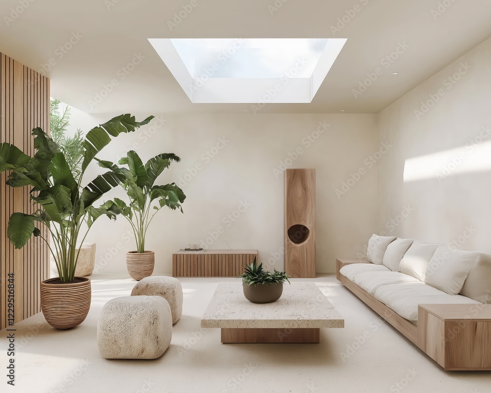 Fototapeta premium Generative AI, Sustainable Minimalist Living Room Design