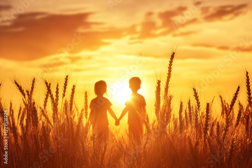 Silhouetted Children Hold H...