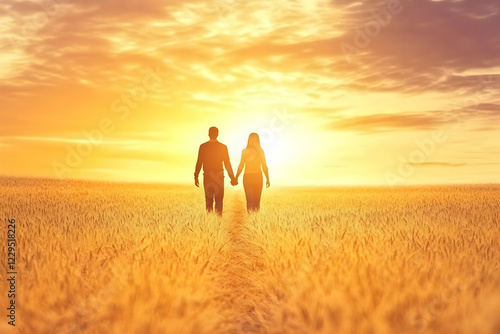Silhouetted Couple Holds Ha...