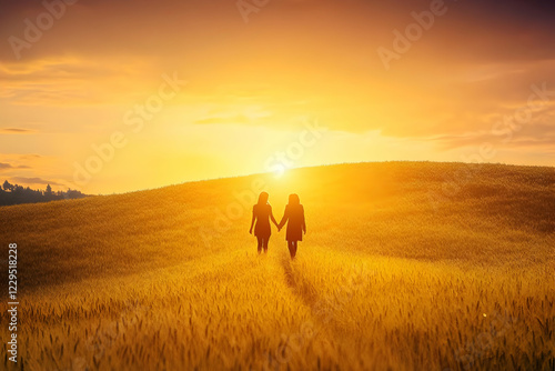 Two Silhouettes Walk Hand-i...