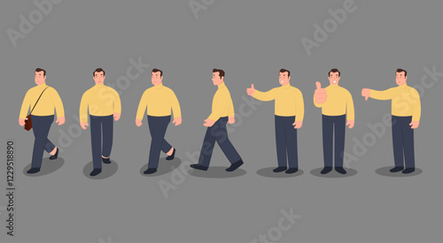 A Man in different poses and expressions. Vector illustration