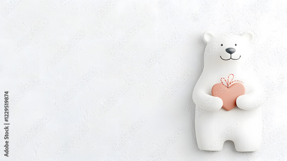 Cute white polar bear holding red heart, with copy space for text. Happy Valentine's Day Cute white polar bear holding red heart, with copy space for text. Happy Valentine's Day