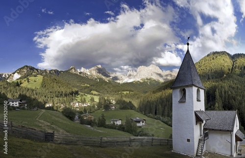 St. Cyprian's Church, Catinaccio (Rosengarten) massif, South Tyrol, Italy, Europe