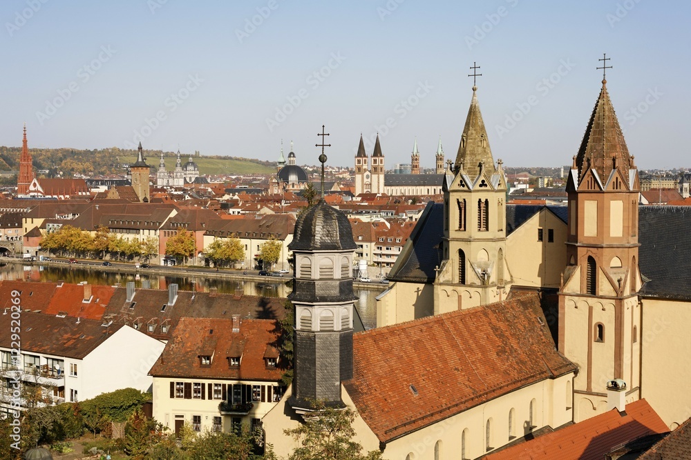 Fototapeta premium Wuerzburg, St Burkard church, Franconia, Bavaria, Germany, Europe