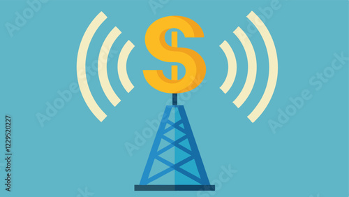 Tower with Dollar Signs An illustration of a sleek 5G tower emitting signals with dollar signs radiating outwards symbolizing the wealth generated by improved connectivity.
