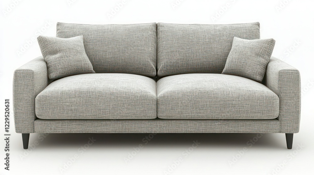 Gray fabric sofa with pillows on white studio background for furniture catalog Gray fabric sofa with pillows on white studio background for furniture catalog