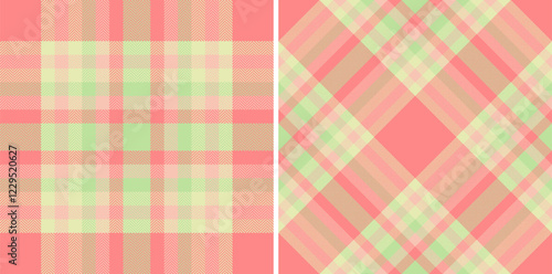 Pastel pink and green plaid patterns. Two seamless textures featuring soft, springlike colors ideal for fashion, home decor, and website design. photo