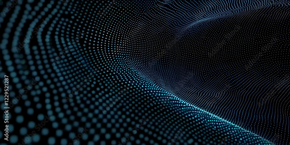 Abstract 3D Background Forms Wavy Surface with Glowing Dots Pattern on Dark Background. Abstract 3D Background Forms Wavy Surface with Glowing Dots Pattern on Dark Background.