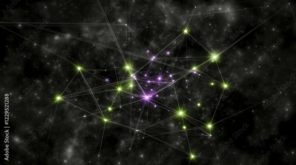 Abstract Network Connecting Glowing Points in Space Forms a Complex Web Abstract Network Connecting Glowing Points in Space Forms a Complex Web
