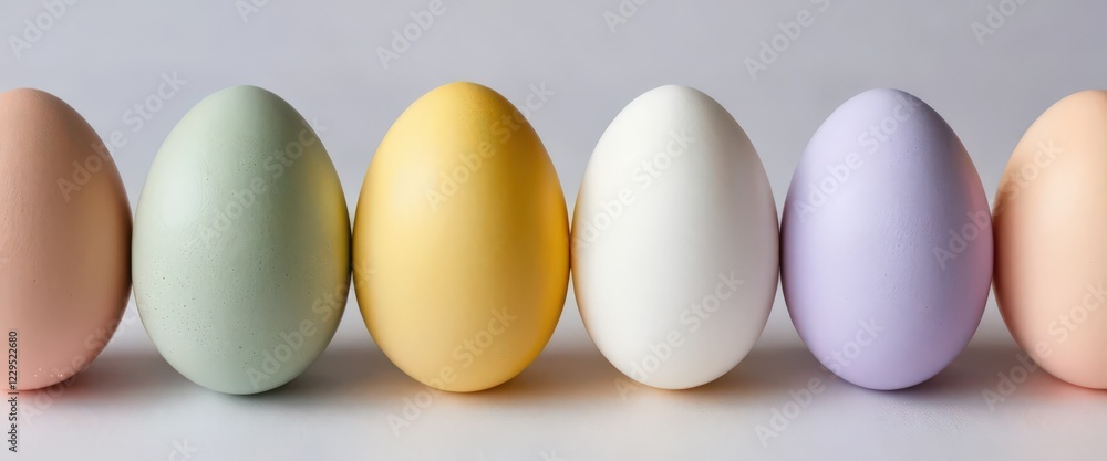 Pastel-colored eggs on a neutral background. Banner. Pastel-colored eggs on a neutral background. Banner.