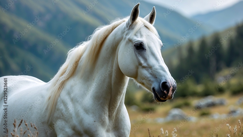 Obraz premium Majestic white horse in serene natural landscape