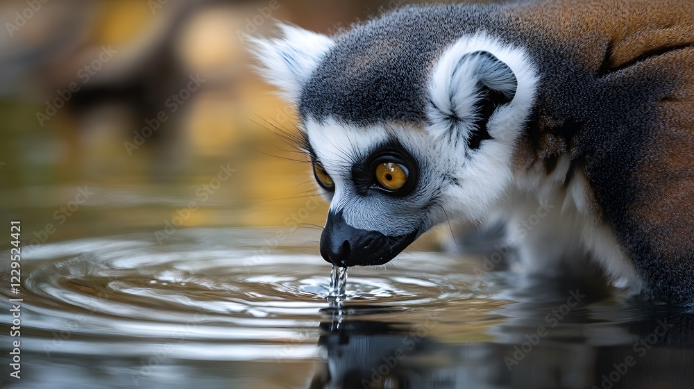 Obraz premium Lemur View of a drinking water from a lake