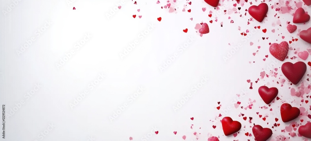 Festive Red Hearts and Confetti on White Background Romantic Valentines Day Celebration Design Festive Red Hearts and Confetti on White Background Romantic Valentines Day Celebration Design