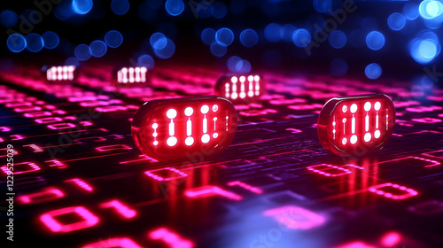 Red Glowing Dice on Circuit...