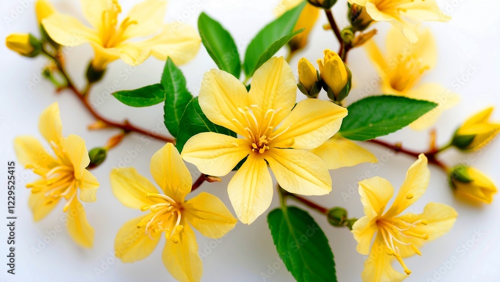 Obraz premium Radiant yellow jasmine flowers on a pure white background