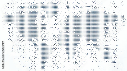 Fototapeta Naklejka Na Ścianę i Meble -  Abstract World Map Formed by Tiny Dots on White Background, Symbolizing Global Connectivity.