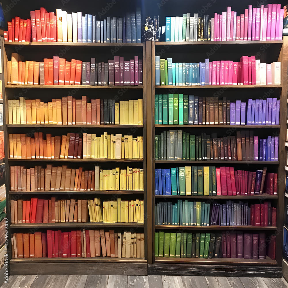 Colorful books on shelves Colorful books on shelves