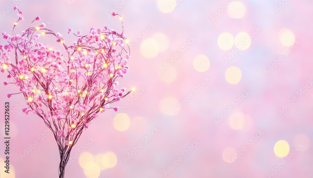 Fototapeta premium Glowing Pink Heart Lights Romantic Festive Background