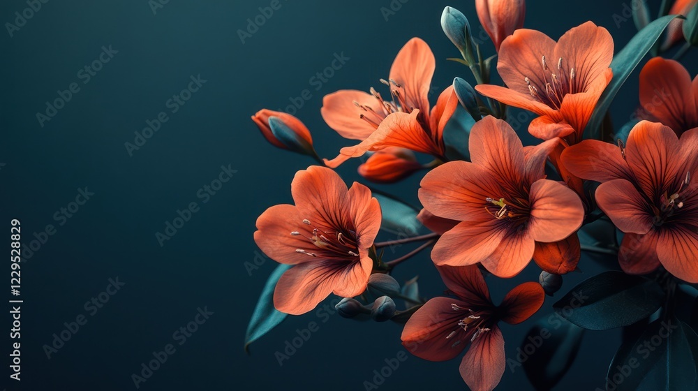 Obraz premium Coral flowers, dark background, spring, banner
