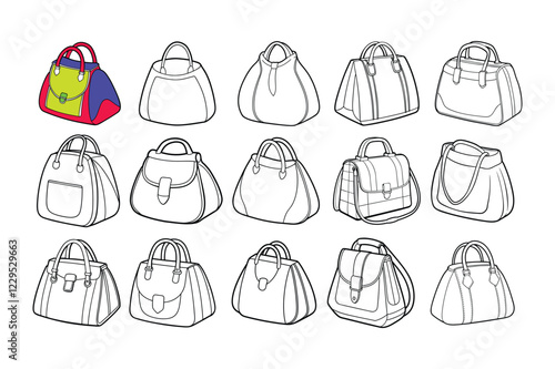 High-Quality Black and White Line Art of a Fashionable Female Bag for Drawing and Creative Activities.