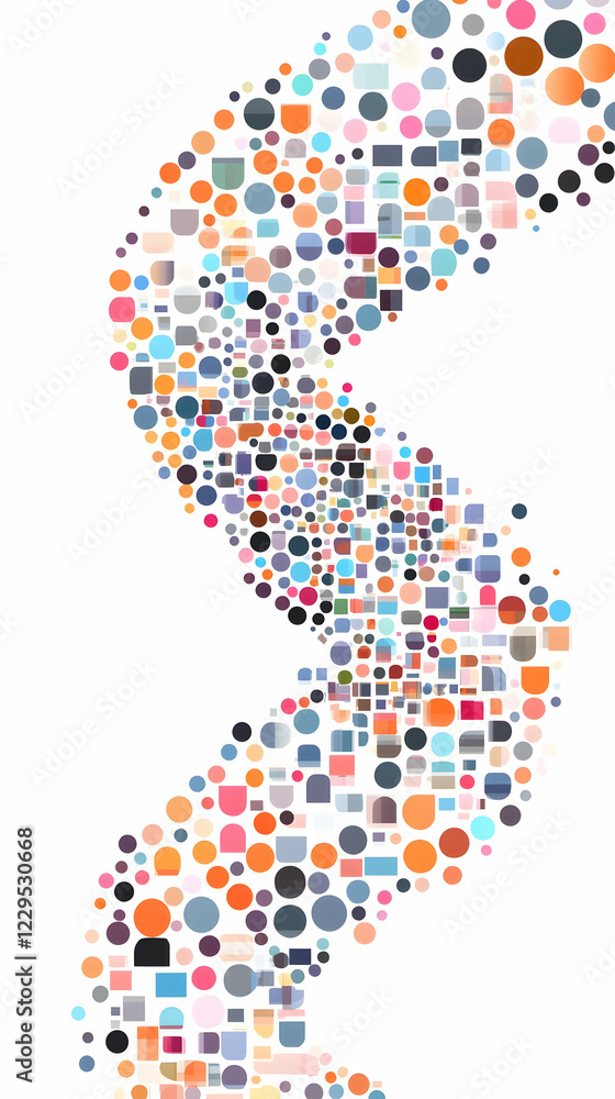 Colorful Mosaic Stream Flows Gracefully Across a White Background with Various Shapes and Hues Colorful Mosaic Stream Flows Gracefully Across a White Background with Various Shapes and Hues