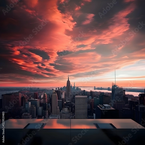 Cityscape at sunset reflect...