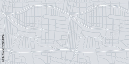 Seamless city map pattern. Urban planning - road plan of European city. Simple grey white background.