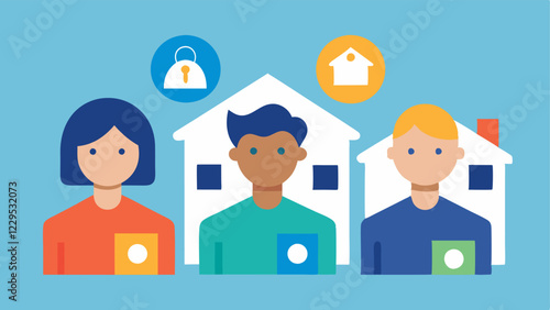 Tokens of Ownership Icons of houseshaped tokens held by varied people symbolizing digital ownership certificates for fractional investments in real estate.