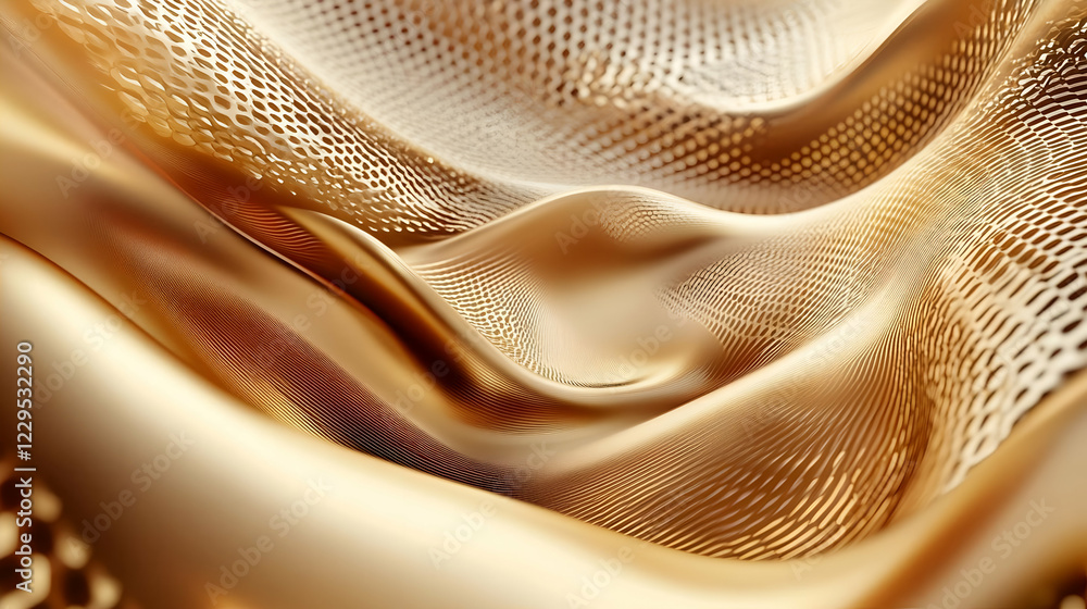 Golden fabric flowing, textured background, abstract design, website banner