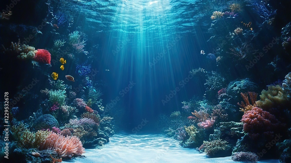 Fototapeta premium A beautiful underwater scene with coral reefs, fish, and sea plants.