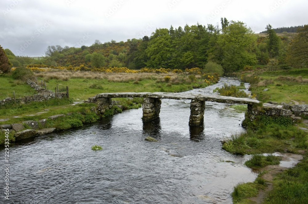 Clapper Bridge Postbridge Dartmoor National Park Devon England Clapper Bridge Postbridge Dartmoor National Park Devon England