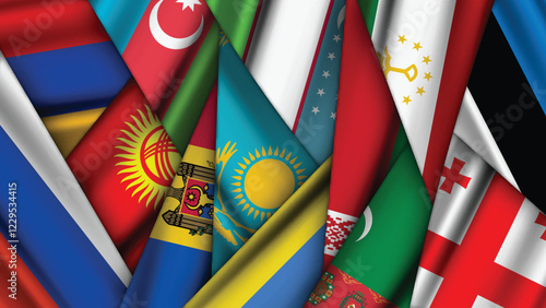 Set of Variant Flags Stacked on Top of Each Other